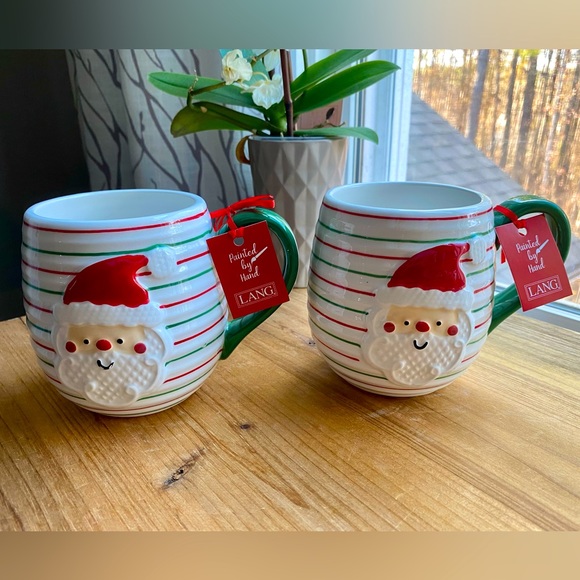 Lang Other - NWT 2pc Christmas Mugs Santa Mug Set Hand Painted Hot Cocoa Christmas Gift Idea